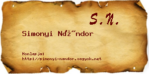 Simonyi Nándor névjegykártya